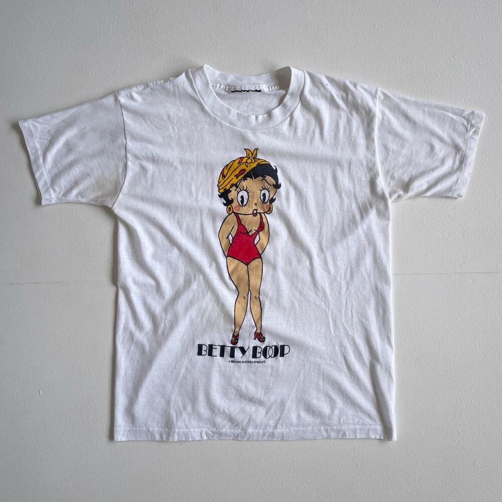 Vtg 1983 BETTY BOOP White Swimsuit T-Shirt / S/M Single Stitch Retro Cartoon